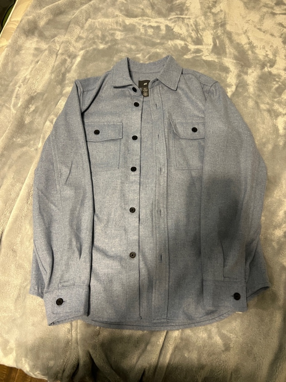 H&M Light Blue Men's Shirt Jacket with Chest Pockets